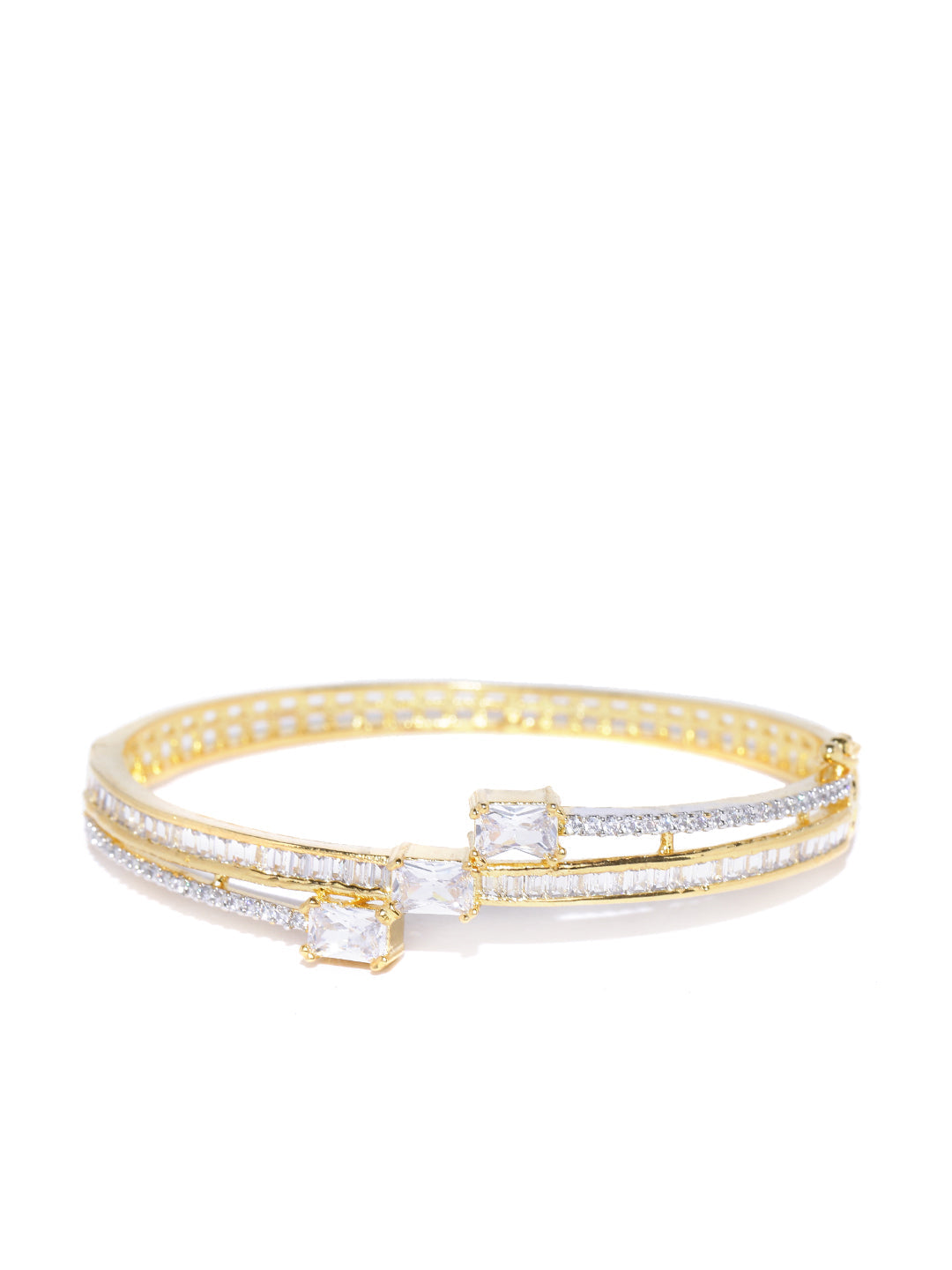 Priyaasi Women Gold-Polished Floral Pattern AD Studded Pearl Decorated Party Wear Cuff Bracelet - Swadesiicart