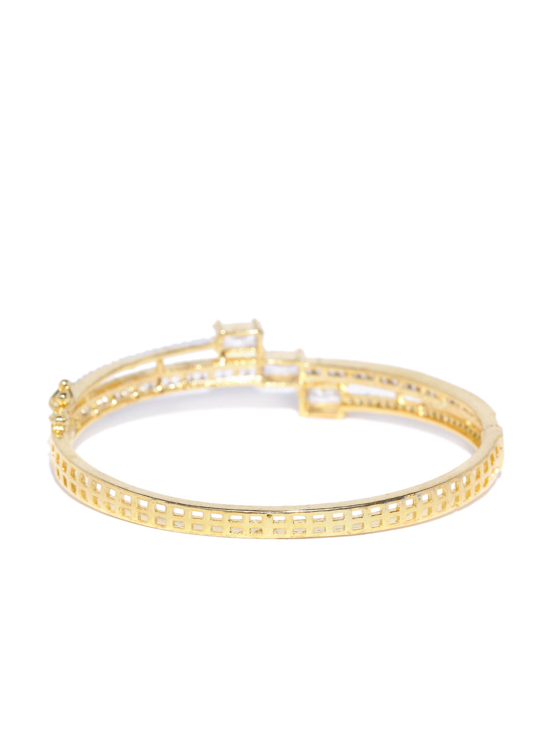 Priyaasi Women Gold-Polished Floral Pattern AD Studded Pearl Decorated Party Wear Cuff Bracelet - Swadesiicart
