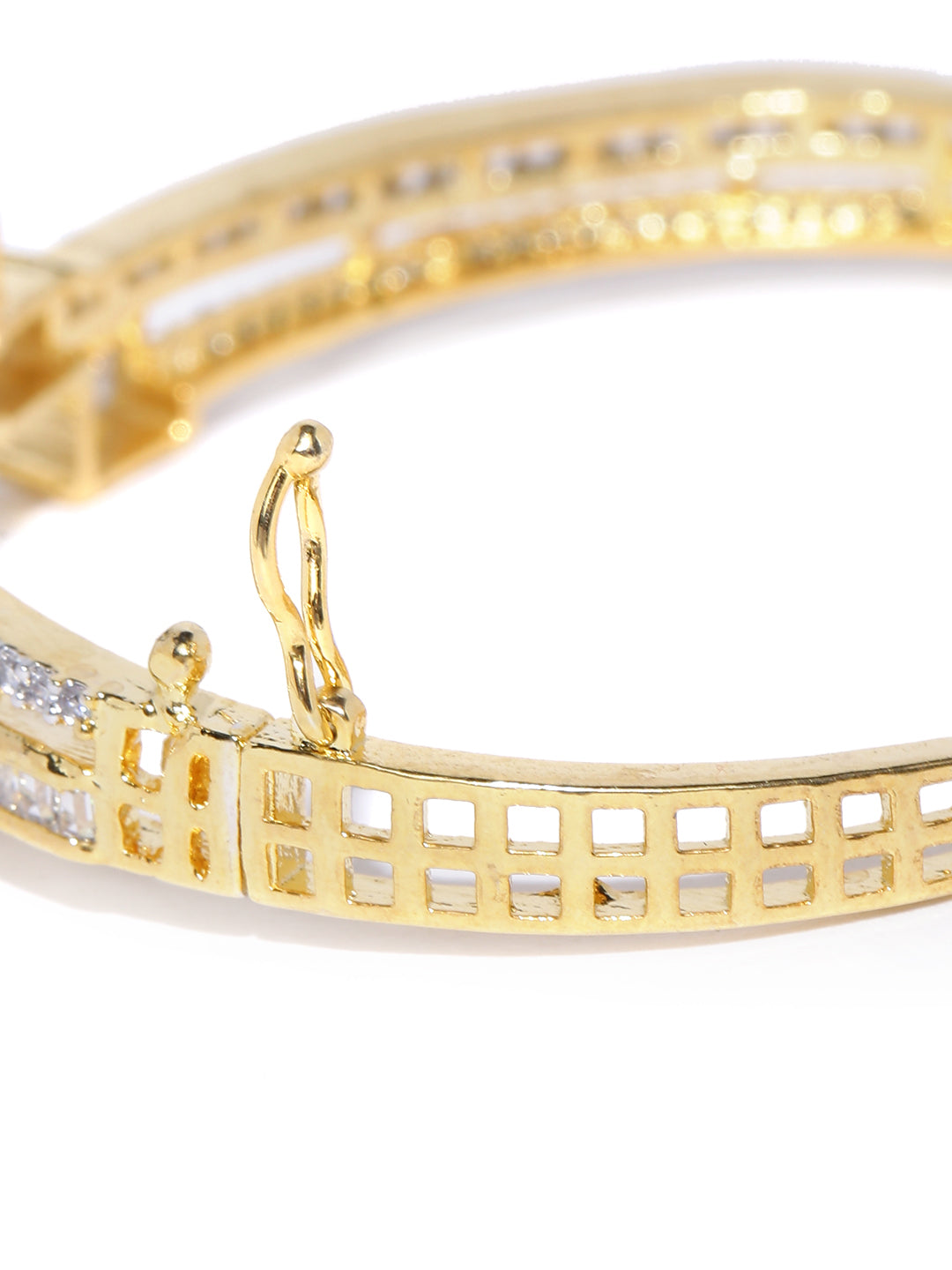 Priyaasi Women Gold-Polished Floral Pattern AD Studded Pearl Decorated Party Wear Cuff Bracelet - Swadesiicart