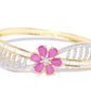 Priyaasi Women Gold-Polished American Diamond and Ruby Studded Floral Patterned Bracelet in Pink Color - Swadesiicart