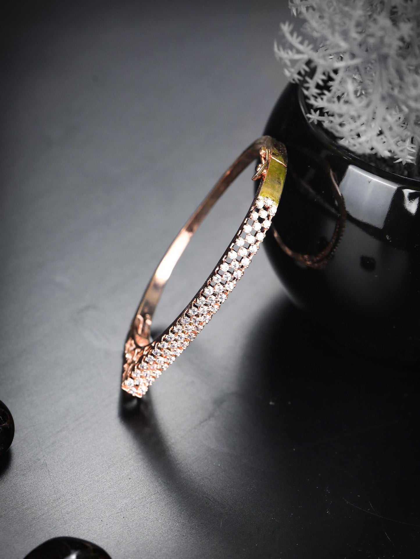 Priyaasi Women American Diamond Rose Gold-Polished Kada Bracelet - Noz2Toz