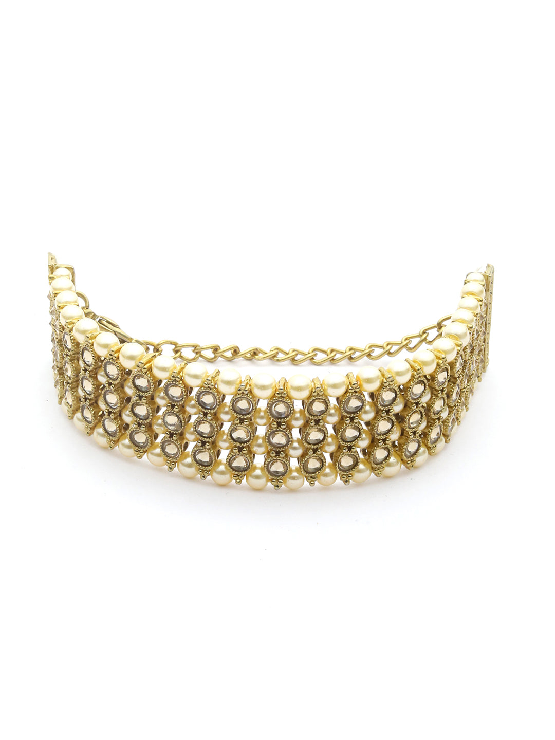 Priyaasi Women Kundan & Pearl Gold-Polished Wraparound Bracelet - Swadesiicart