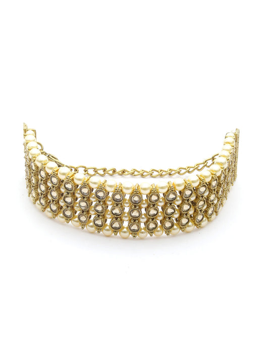 Priyaasi Women Kundan & Pearl Gold-Polished Wraparound Bracelet - Swadesiicart