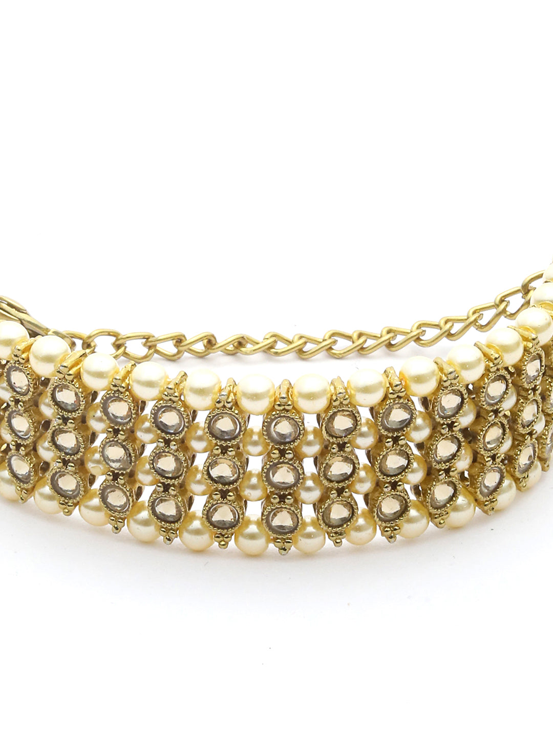 Priyaasi Women Kundan & Pearl Gold-Polished Wraparound Bracelet - Swadesiicart