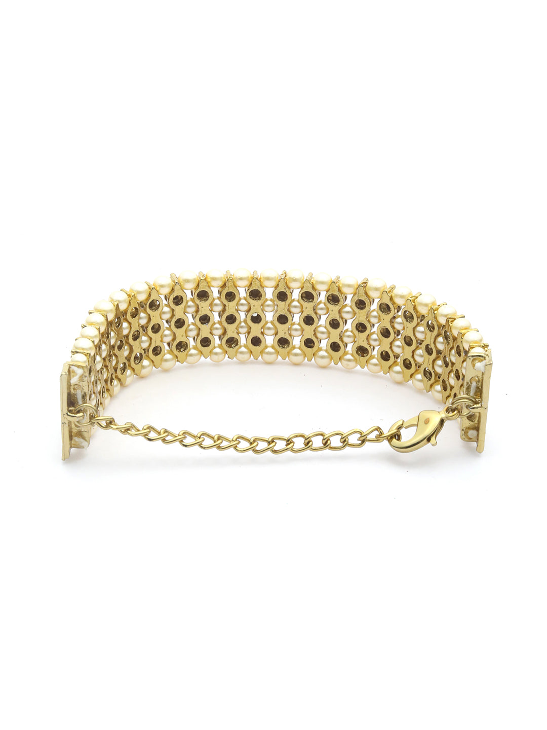 Priyaasi Women Kundan & Pearl Gold-Polished Wraparound Bracelet - Swadesiicart