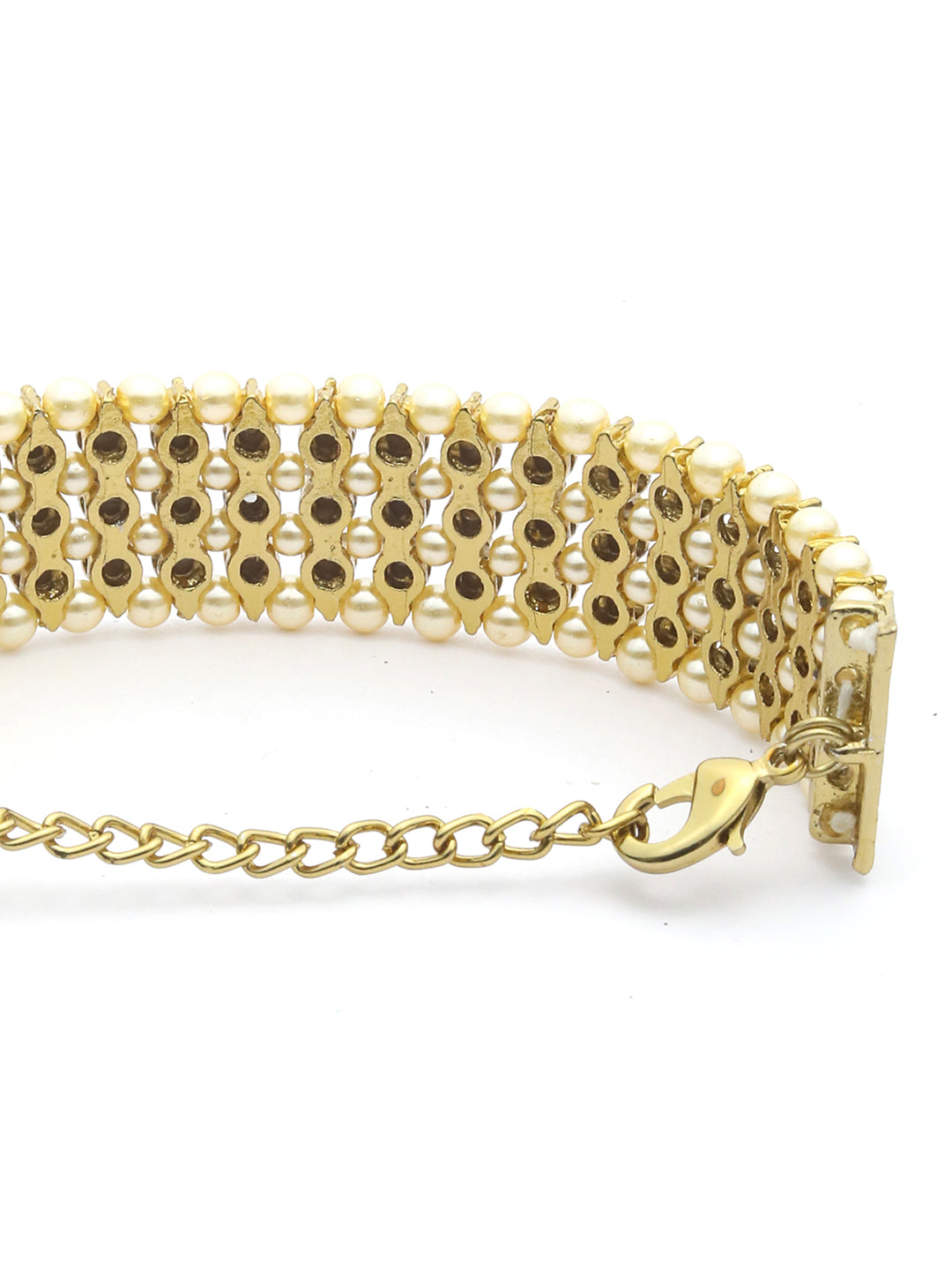 Priyaasi Women Kundan & Pearl Gold-Polished Wraparound Bracelet - Swadesiicart