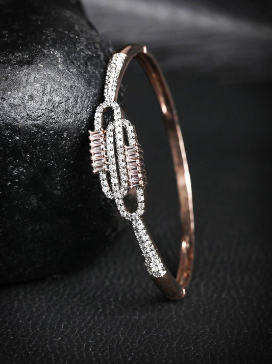 Priyaasi Women American Diamond Rose Gold-Polished Bangle Style Bracelet - Noz2Toz