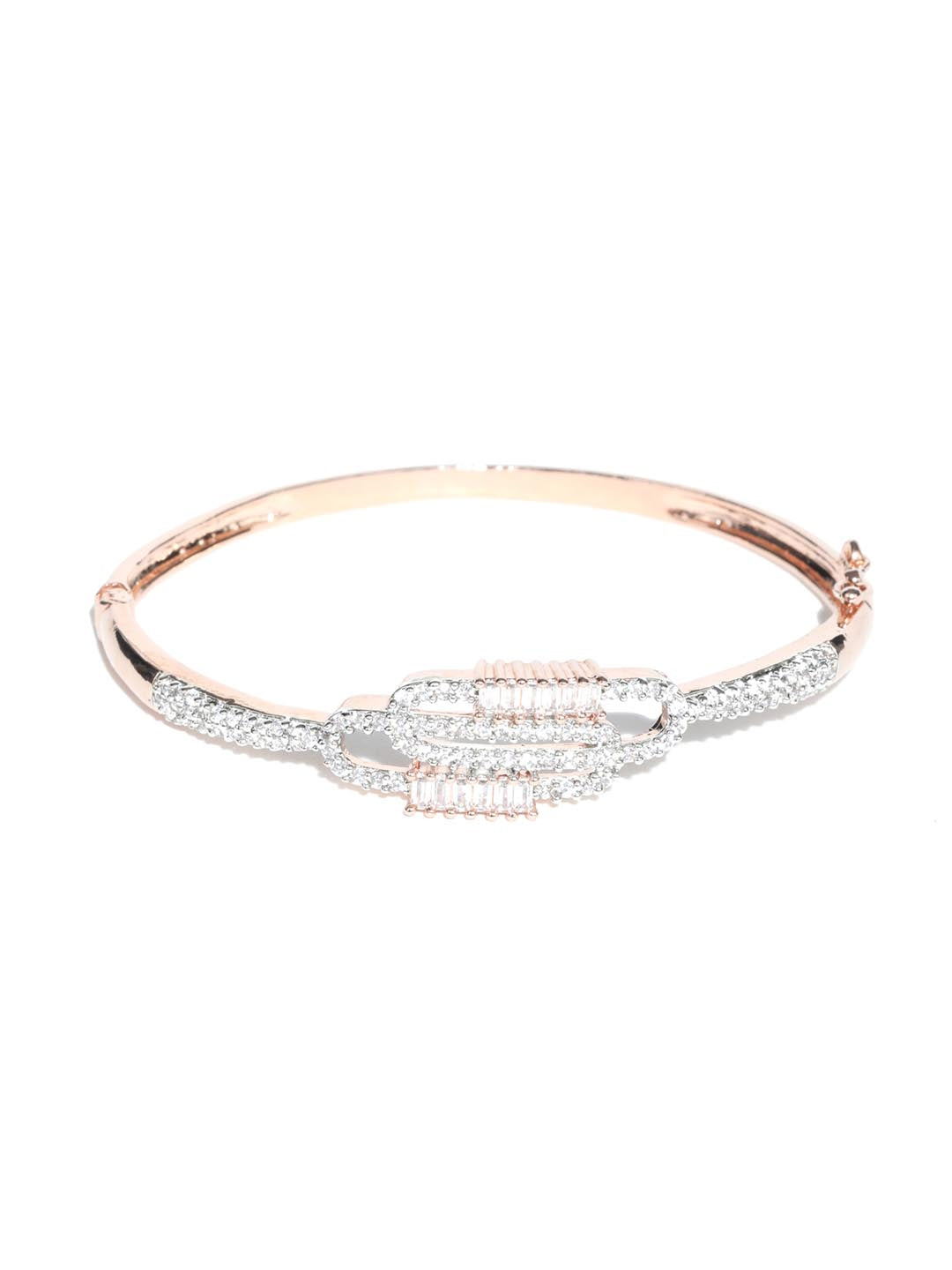 Priyaasi Women American Diamond Rose Gold-Polished Bangle Style Bracelet - Swadesiicart
