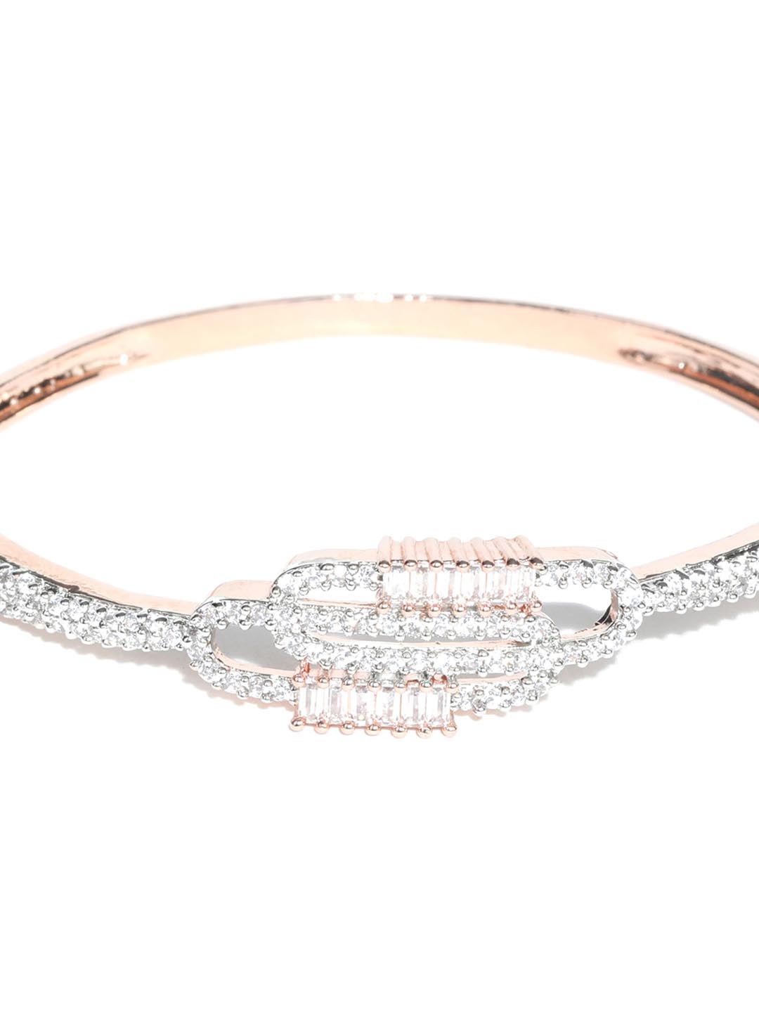 Priyaasi Women American Diamond Rose Gold-Polished Bangle Style Bracelet - Swadesiicart