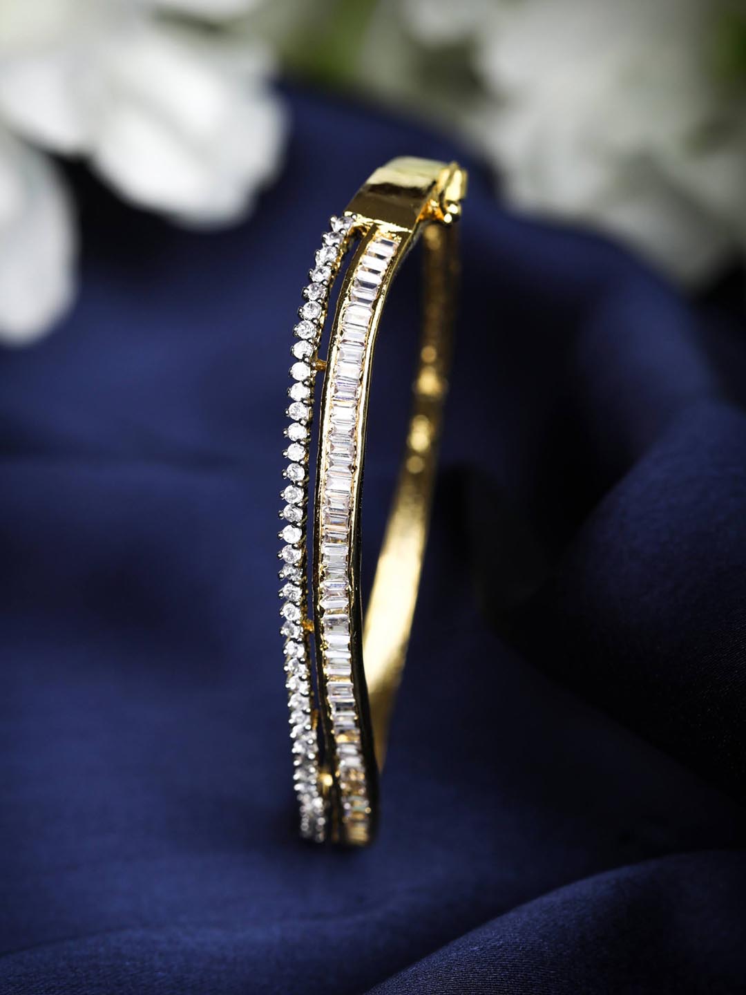 Priyaasi Women American Diamond Gold-Polished Bangle Style Bracelet - Swadesiicart