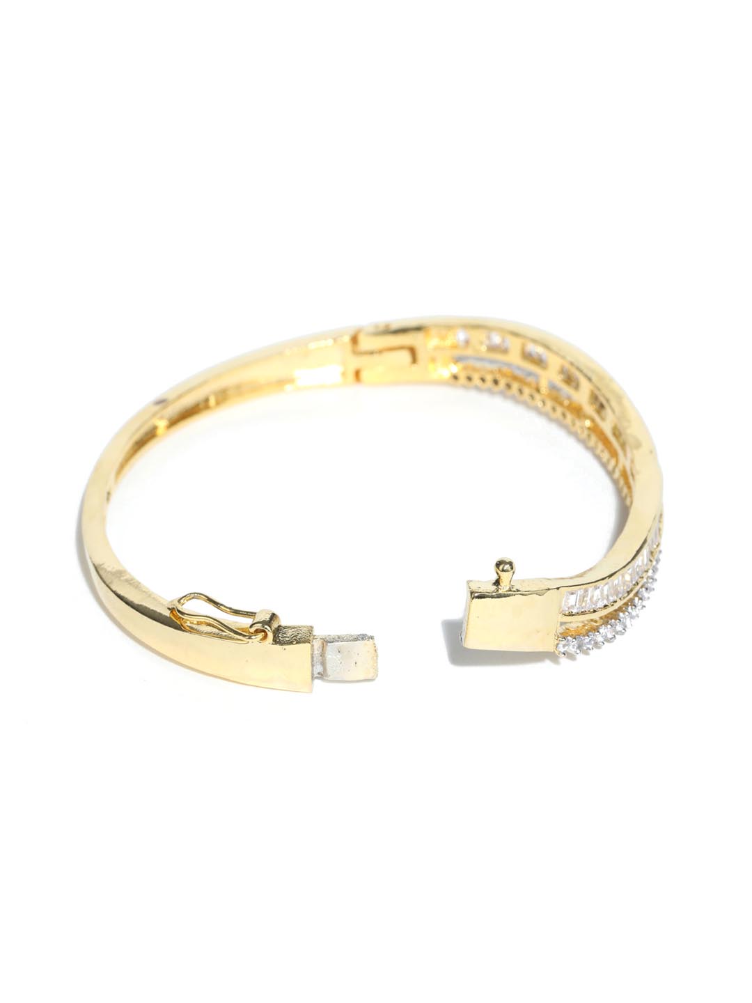 Priyaasi Women American Diamond Gold-Polished Bangle Style Bracelet - Swadesiicart