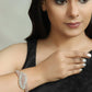 Priyaasi Women American Diamond Rose Gold-Polished Leaf Bangle Style Bracelet - Swadesiicart