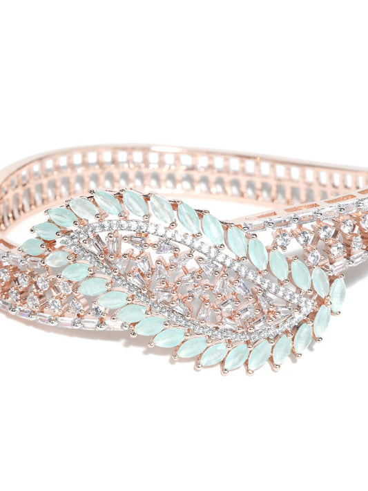 Priyaasi Women American Diamond Rose Gold-Polished Leaf Bangle Style Bracelet - Swadesiicart