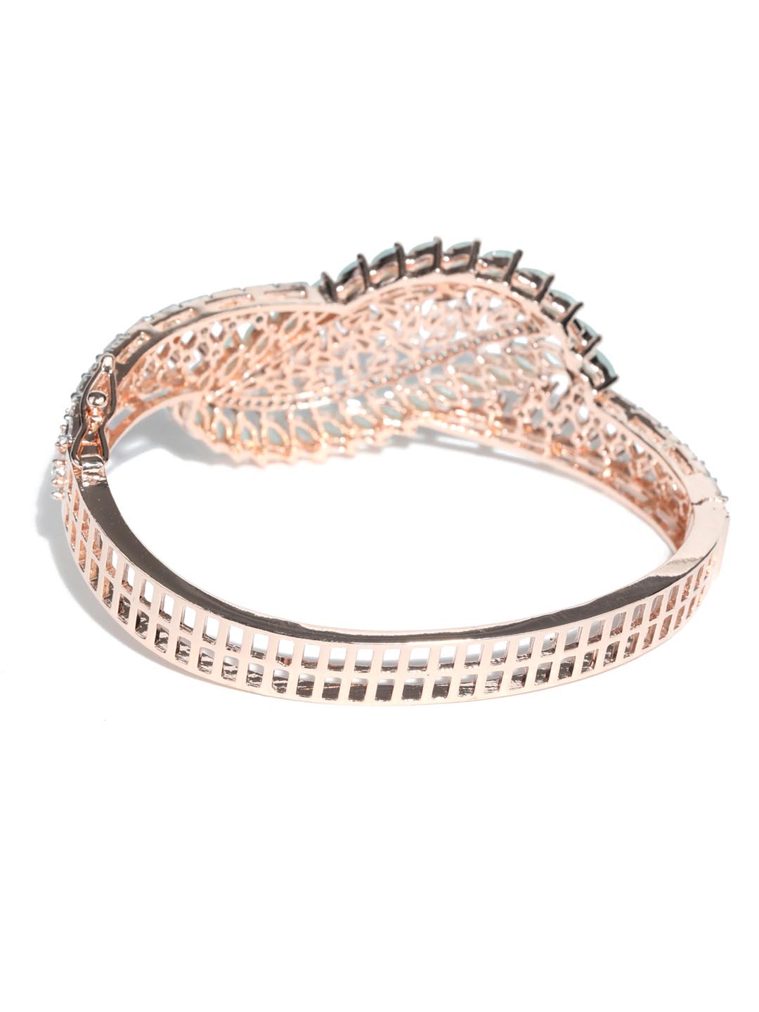 Priyaasi Women American Diamond Rose Gold-Polished Leaf Bangle Style Bracelet - Swadesiicart