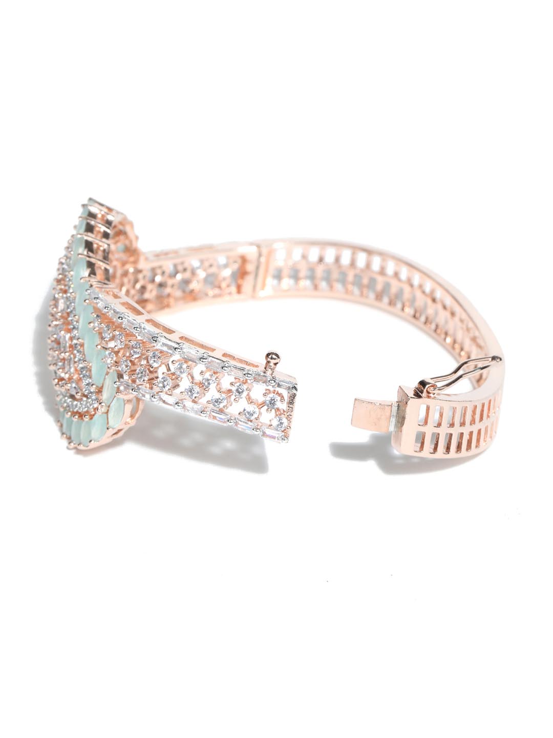 Priyaasi Women American Diamond Rose Gold-Polished Leaf Bangle Style Bracelet - Swadesiicart