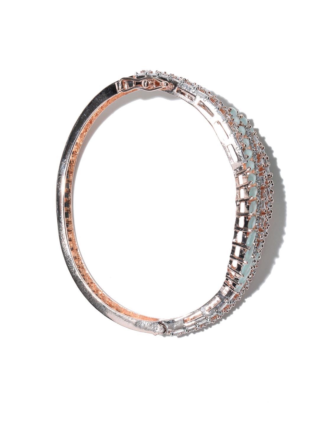 Priyaasi Women American Diamond Rose Gold-Polished Leaf Bangle Style Bracelet - Swadesiicart