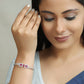 Priyaasi Women Magenta American Diamond Silver Plated Floral Bangle Style Bracelet - Swadesiicart
