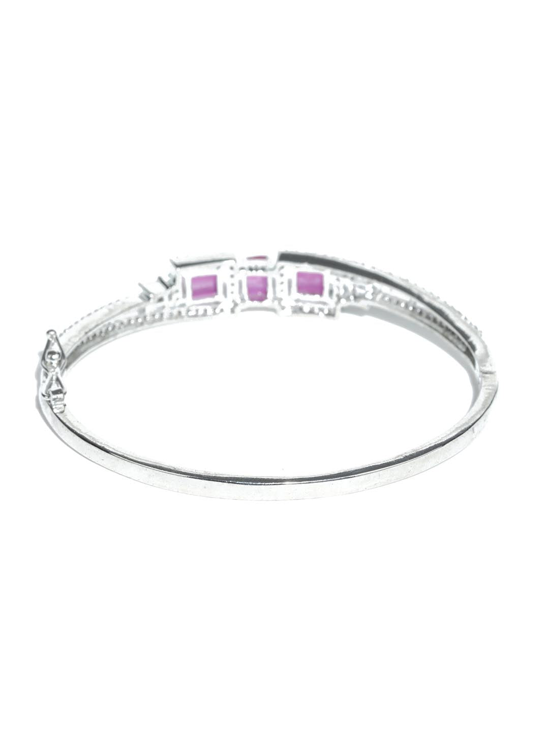 Priyaasi Women Magenta American Diamond Silver Plated Floral Bangle Style Bracelet - Swadesiicart