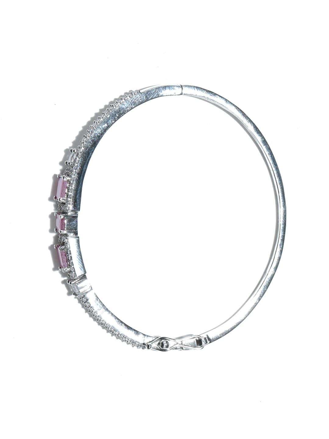 Priyaasi Women Magenta American Diamond Silver Plated Floral Bangle Style Bracelet - Swadesiicart
