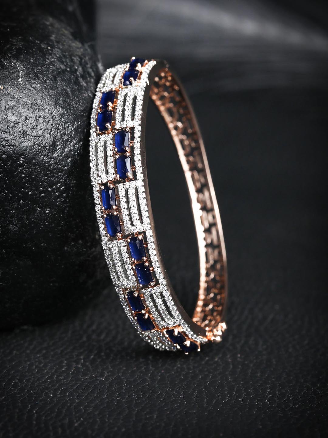 Priyaasi Women Blue American Diamond Rose Gold-Polished Bangle Style Bracelet - Noz2Toz