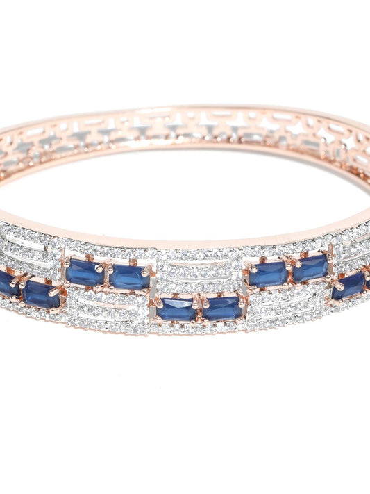 Priyaasi Women Blue American Diamond Rose Gold-Polished Bangle Style Bracelet - Swadesiicart