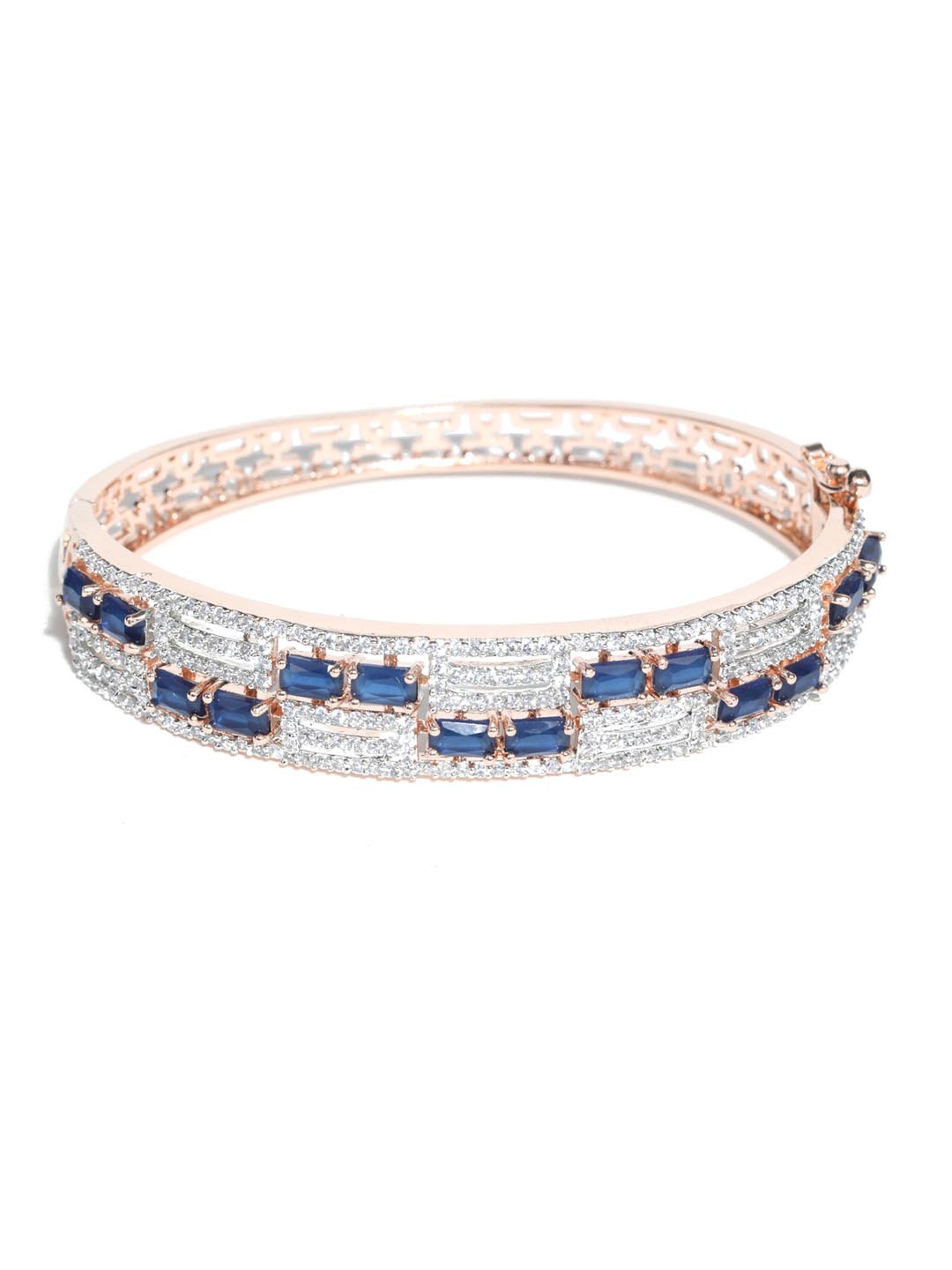 Priyaasi Women Blue American Diamond Rose Gold-Polished Bangle Style Bracelet - Swadesiicart