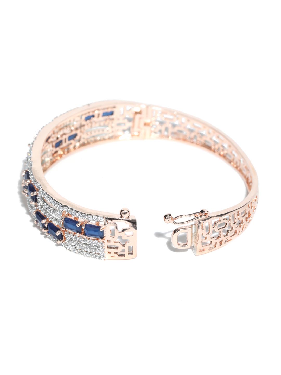 Priyaasi Women Blue American Diamond Rose Gold-Polished Bangle Style Bracelet - Swadesiicart