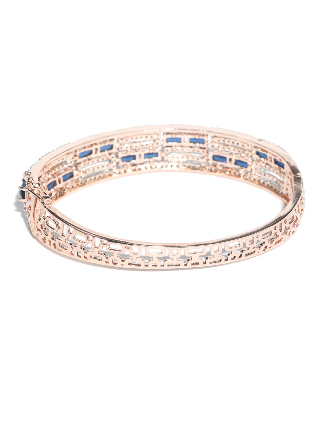 Priyaasi Women Blue American Diamond Rose Gold-Polished Bangle Style Bracelet - Swadesiicart