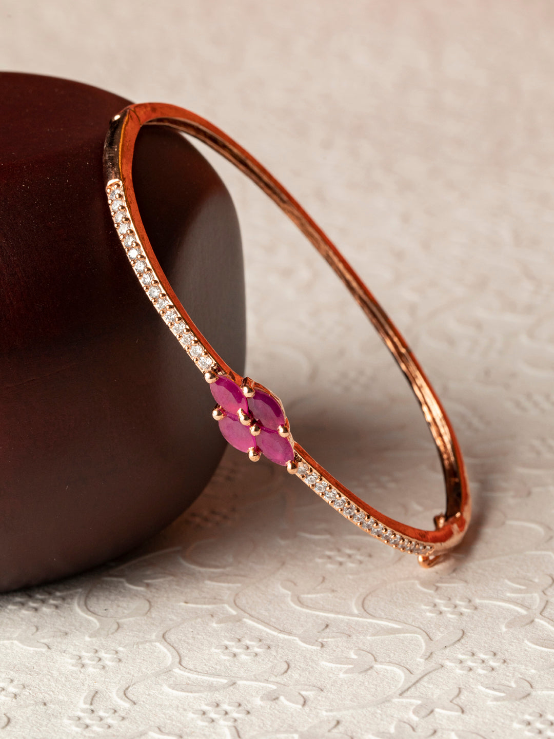 Priyaasi Women Pink American Diamond Rose Gold Floral Bracelet - Swadesiicart
