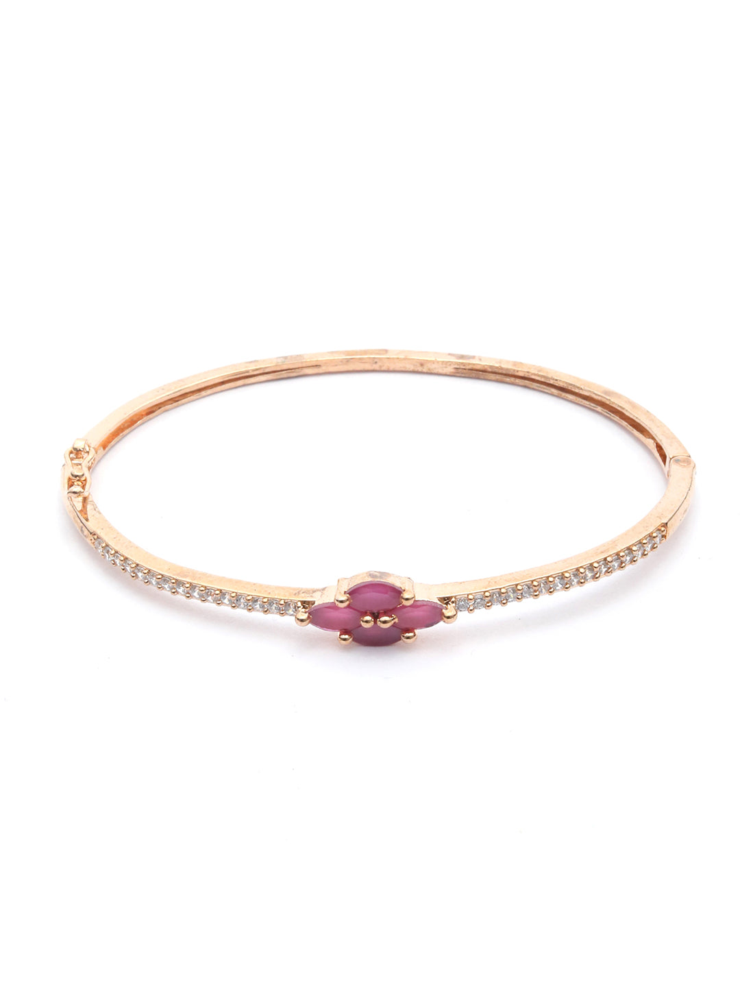 Priyaasi Women Pink American Diamond Rose Gold Floral Bracelet - Swadesiicart