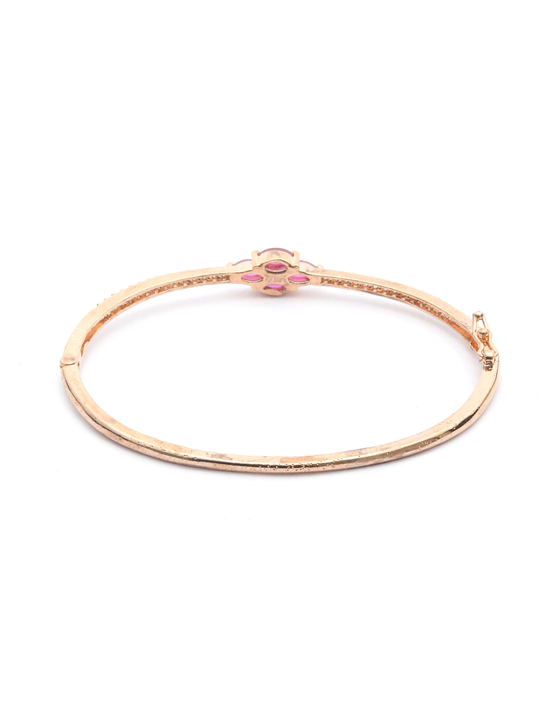 Priyaasi Women Pink American Diamond Rose Gold Floral Bracelet - Swadesiicart