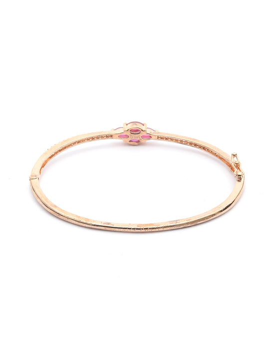 Priyaasi Women Pink American Diamond Rose Gold Floral Bracelet - Swadesiicart
