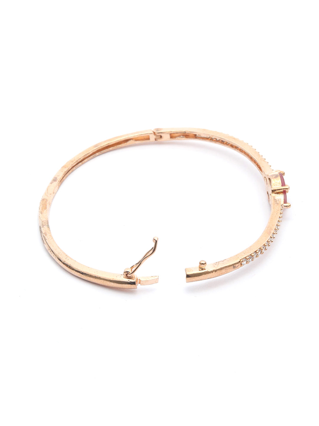 Priyaasi Women Pink American Diamond Rose Gold Floral Bracelet - Swadesiicart