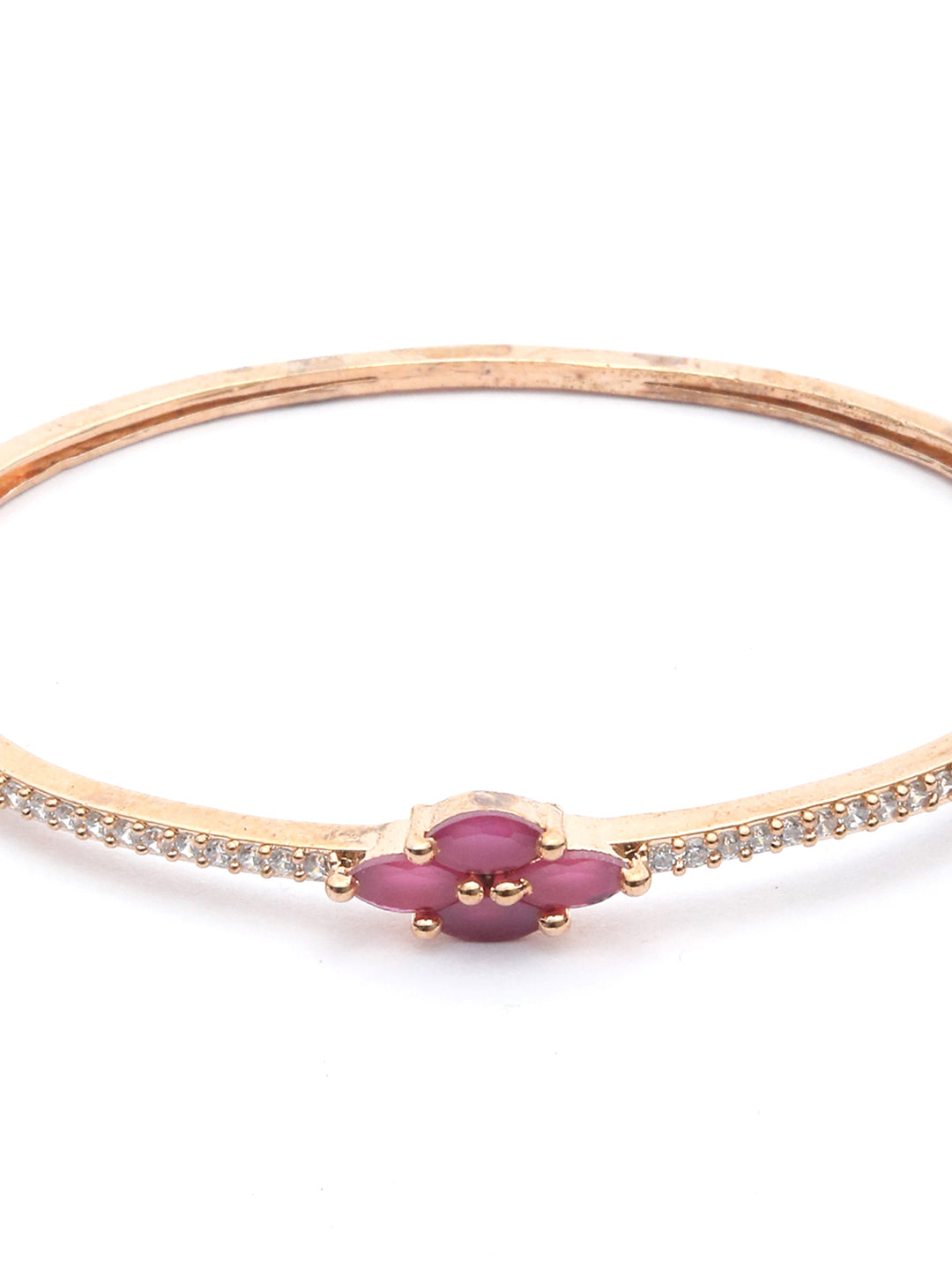 Priyaasi Women Pink American Diamond Rose Gold Floral Bracelet - Swadesiicart