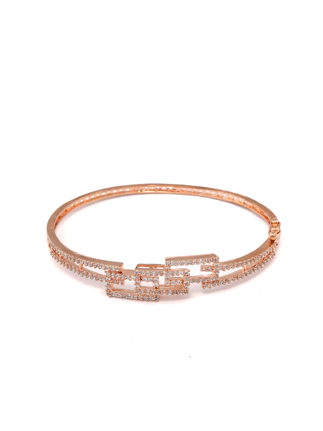 Priyaasi Women Studded Blocks-American Diamond Rose Gold Geometric Bracelet - Swadesiicart