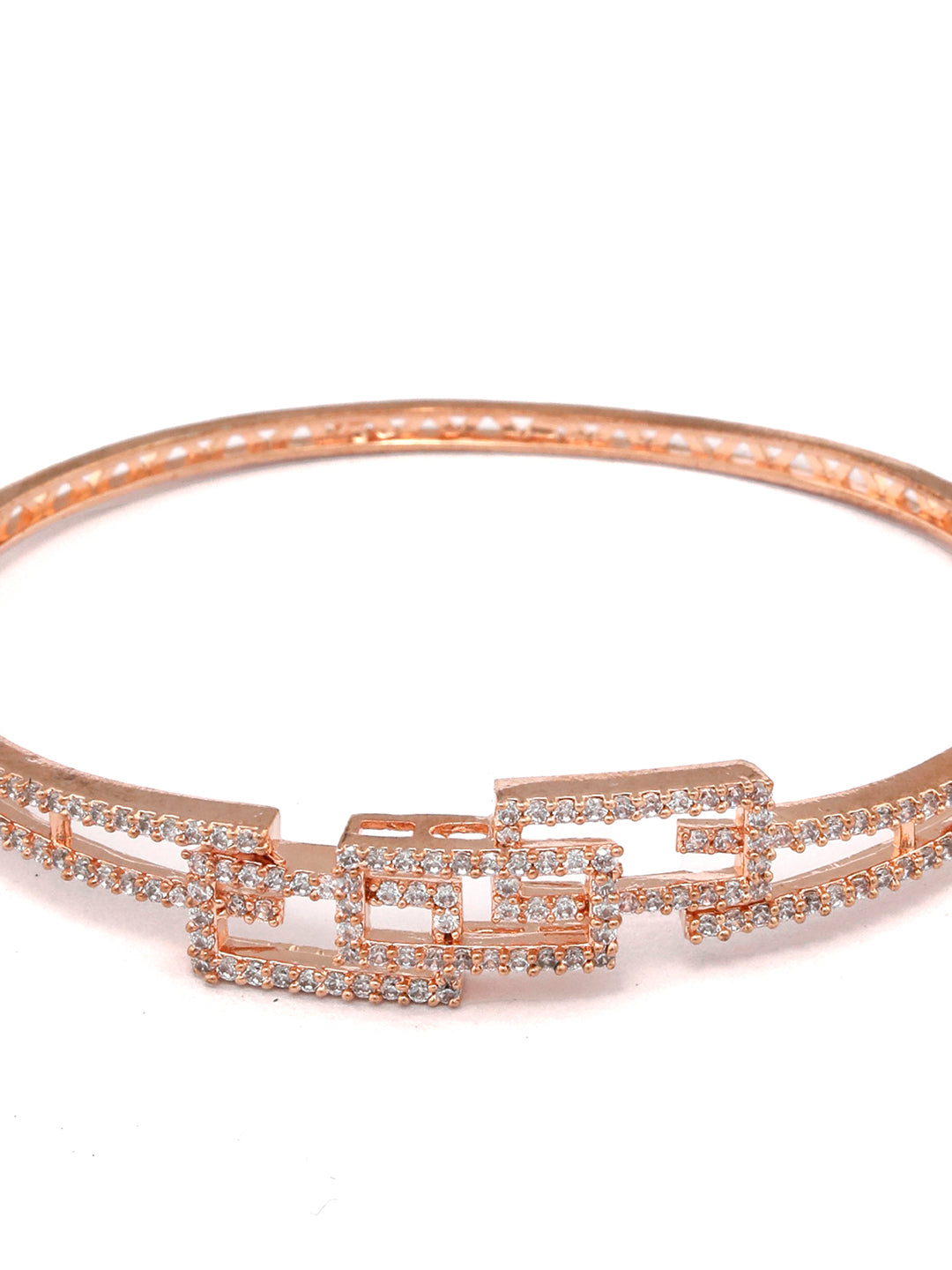 Priyaasi Women Studded Blocks-American Diamond Rose Gold Geometric Bracelet - Swadesiicart