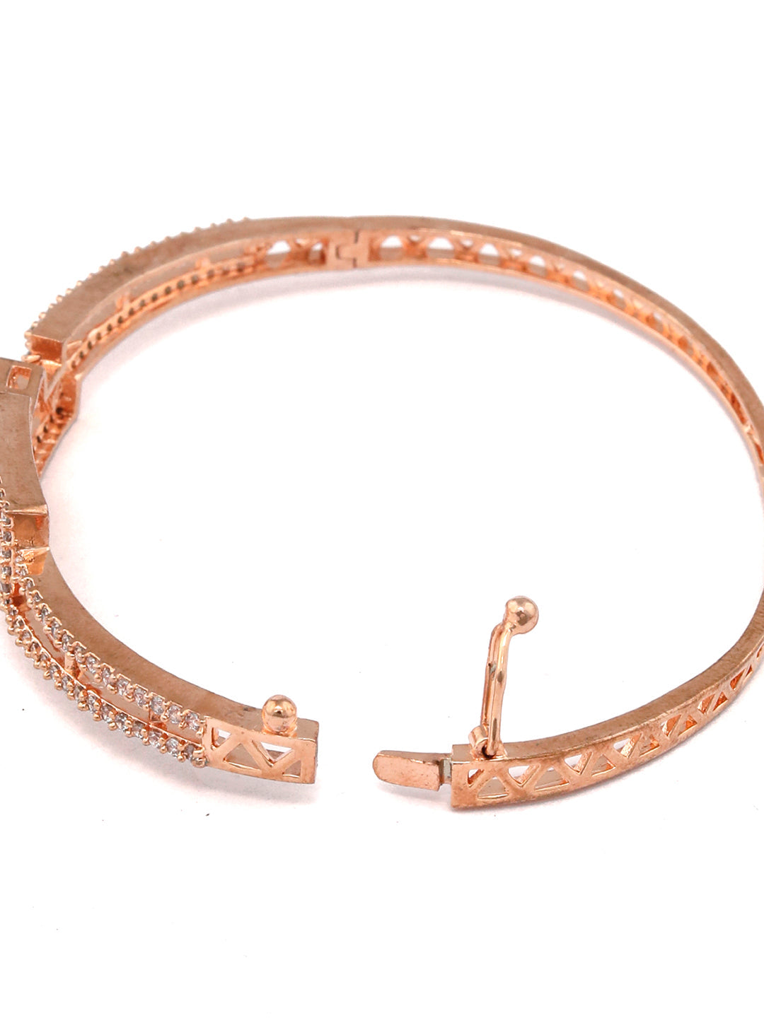 Priyaasi Women Studded Blocks-American Diamond Rose Gold Geometric Bracelet - Swadesiicart