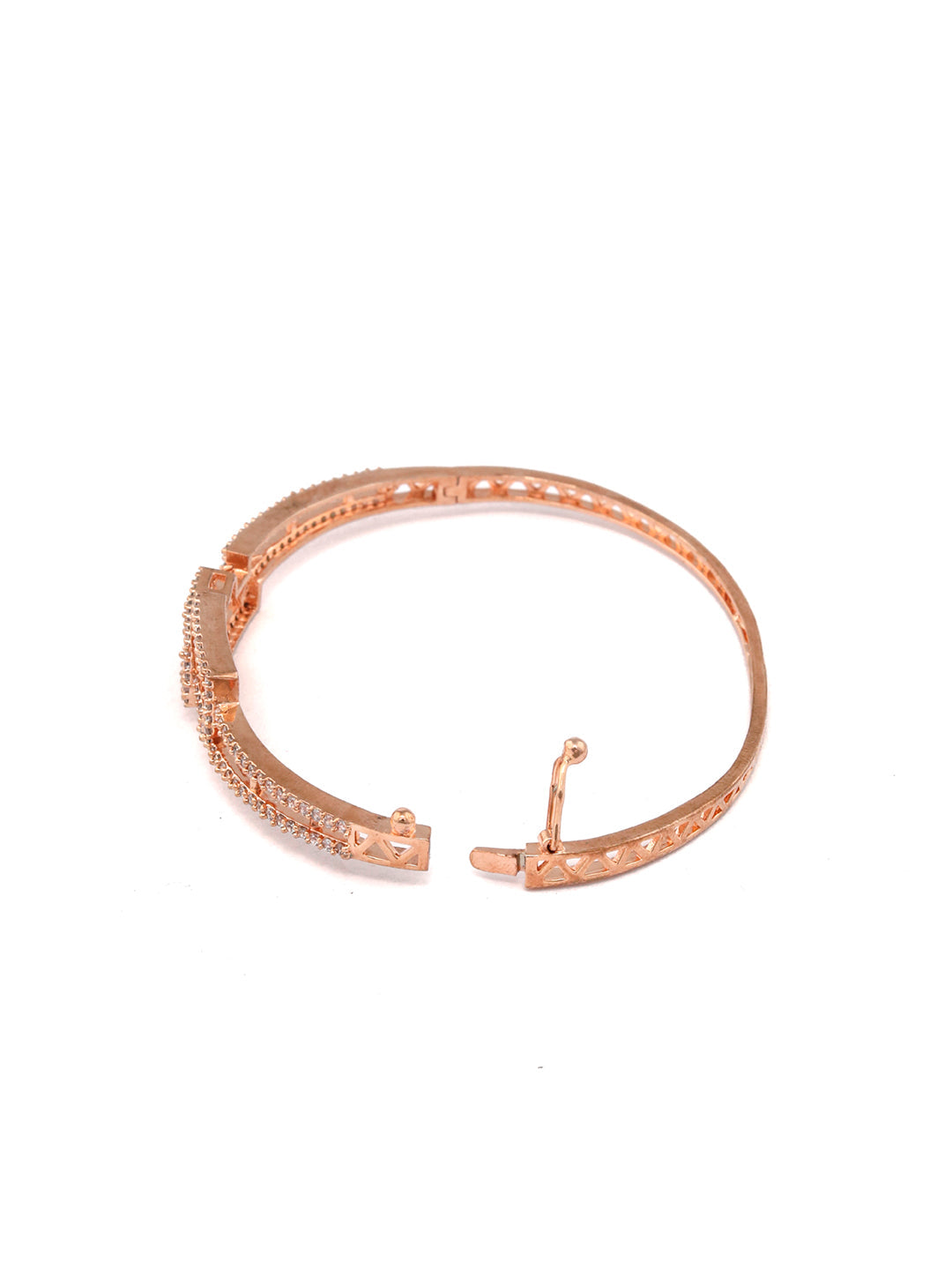 Priyaasi Women Studded Blocks-American Diamond Rose Gold Geometric Bracelet - Swadesiicart