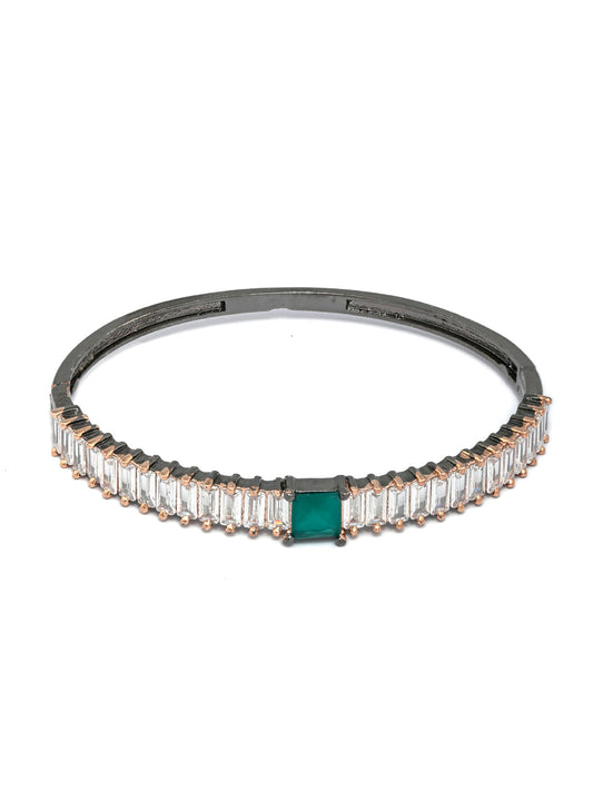 Priyaasi Women Green Stone Studded Dual Toned Baguette Bracelet - Swadesiicart