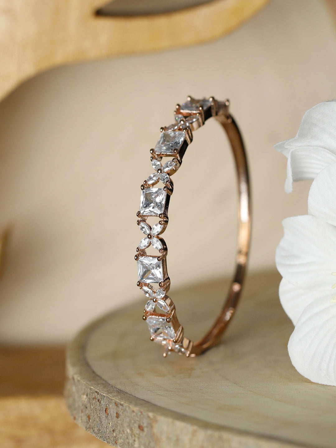 Priyaasi Women American Diamond Rose Gold Floral Bracelet - Noz2Toz