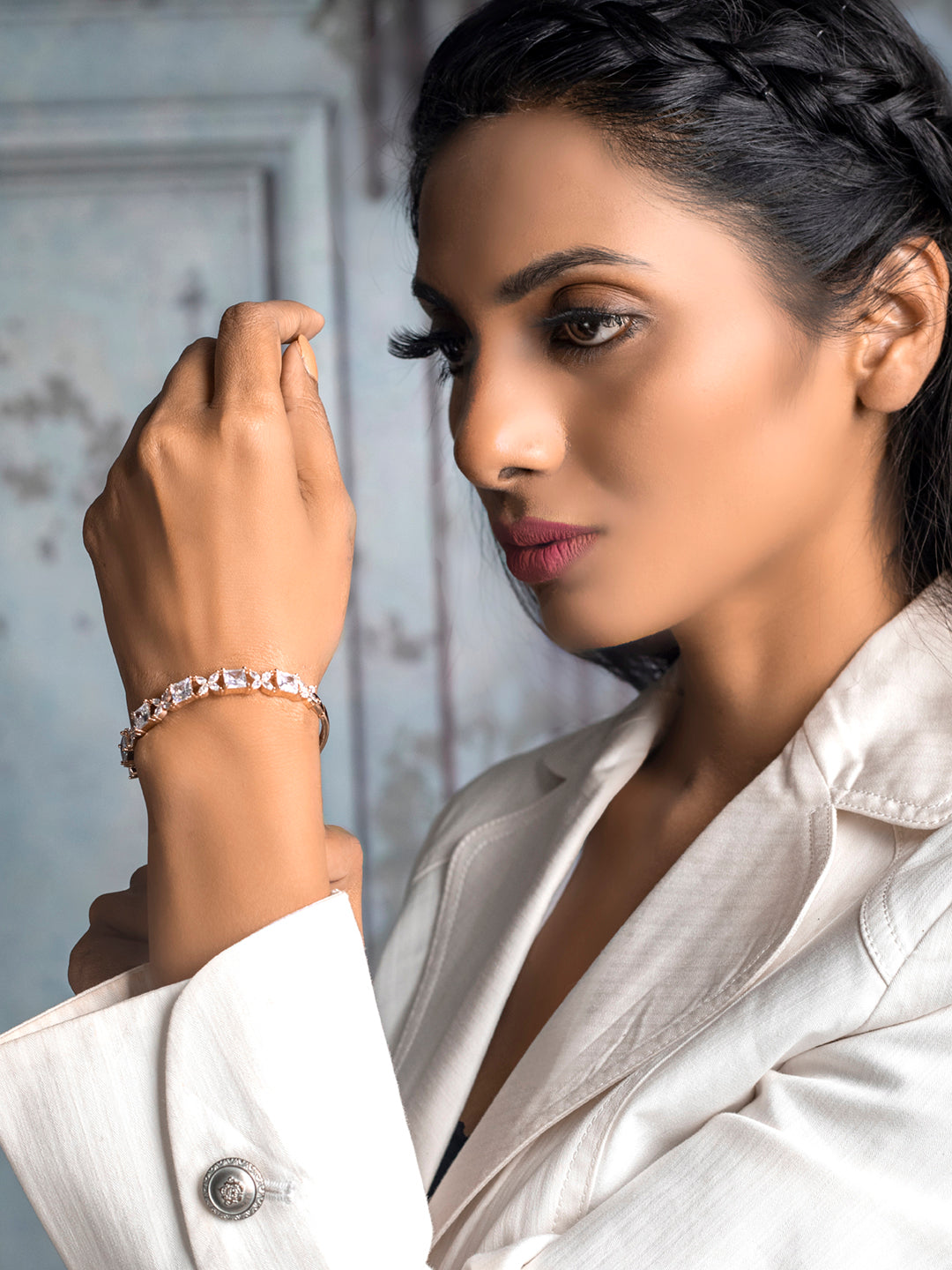 Priyaasi Women American Diamond Rose Gold Floral Bracelet - Swadesiicart