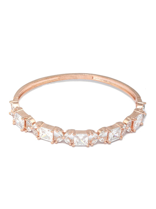Priyaasi Women American Diamond Rose Gold Floral Bracelet - Swadesiicart