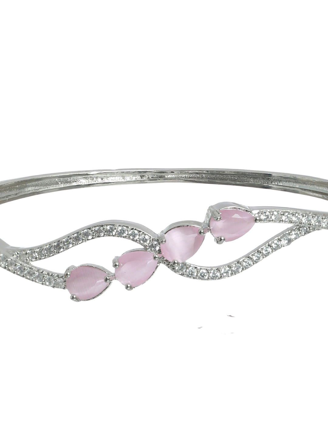 Priyaasi Women Pink Leaf American Diamond Silver Plated Bracelet - Swadesiicart