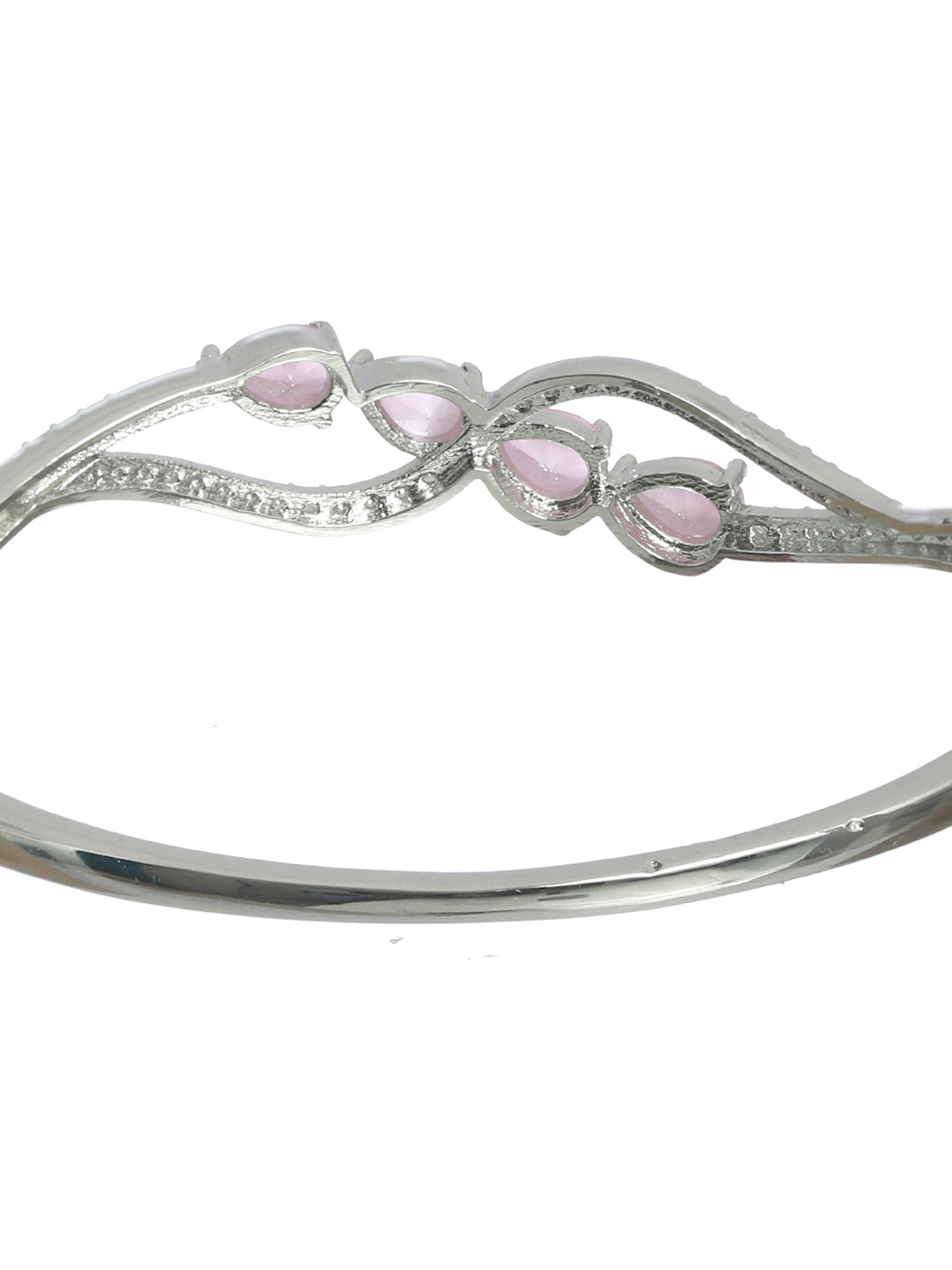 Priyaasi Women Pink Leaf American Diamond Silver Plated Bracelet - Swadesiicart