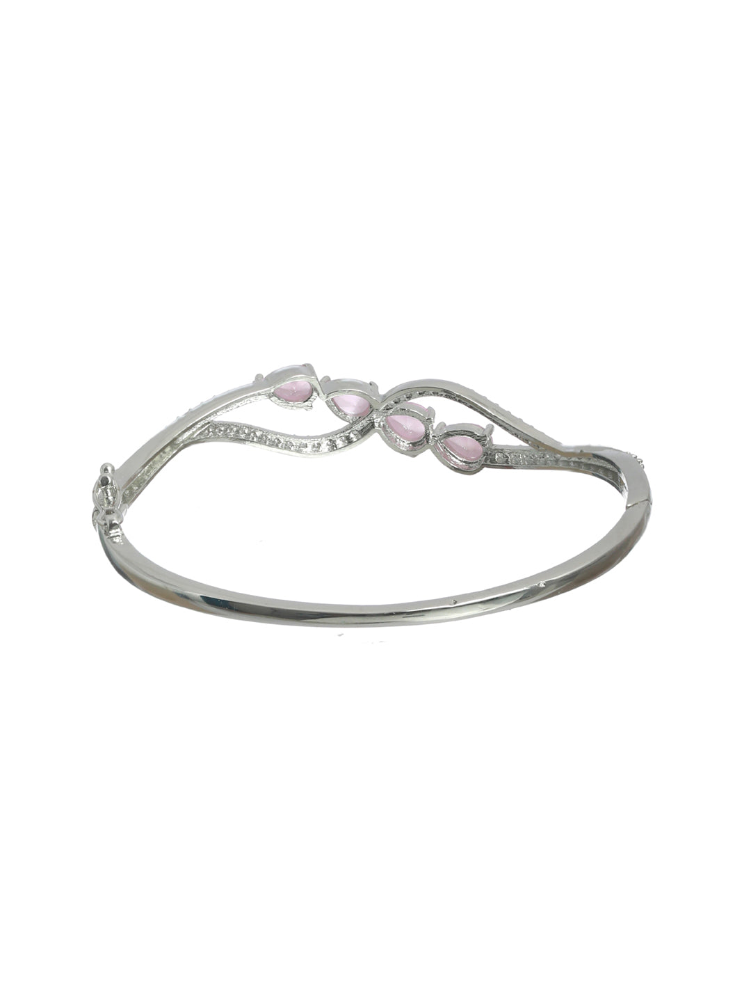 Priyaasi Women Pink Leaf American Diamond Silver Plated Bracelet - Swadesiicart