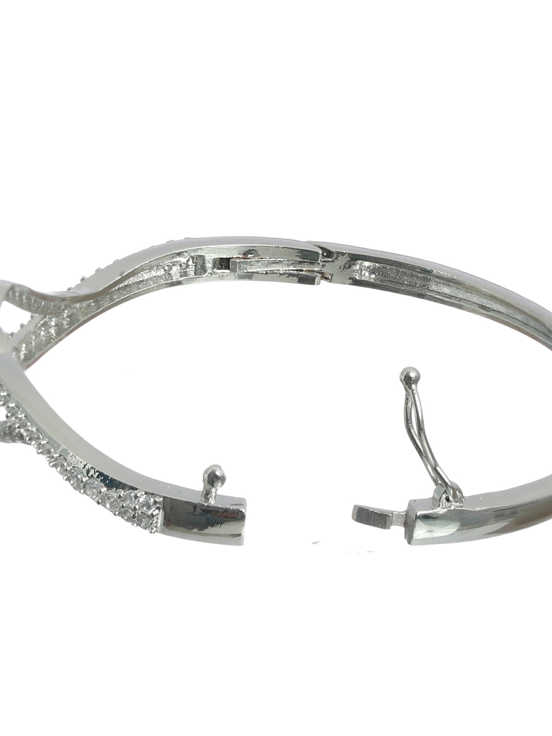 Priyaasi Women Pink Leaf American Diamond Silver Plated Bracelet - Swadesiicart