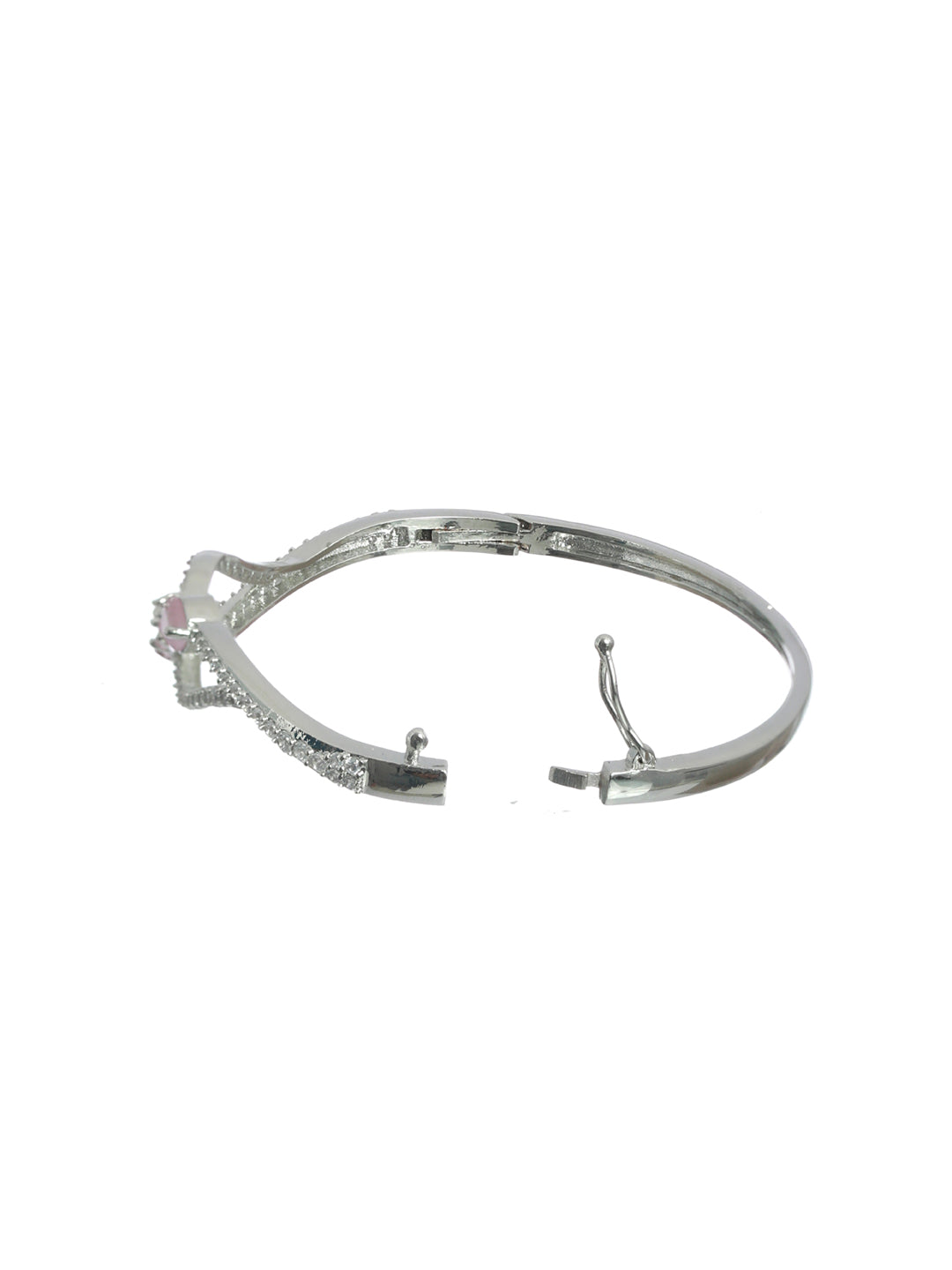 Priyaasi Women Pink Leaf American Diamond Silver Plated Bracelet - Swadesiicart