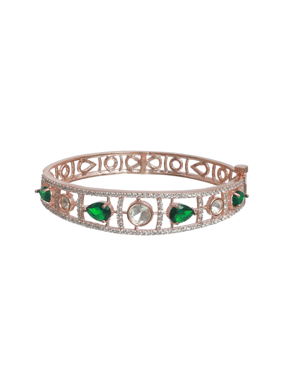 Priyaasi Women Green Teardrop AD Studded Rose Gold-Polished Bracelet - Swadesiicart