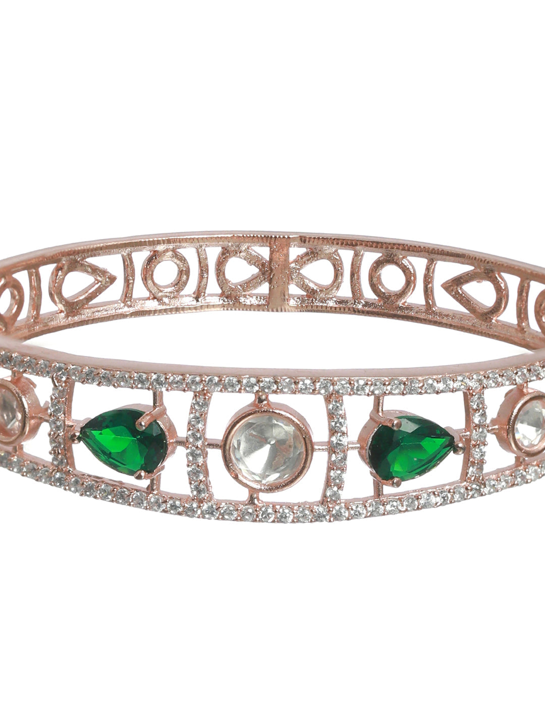 Priyaasi Women Green Teardrop AD Studded Rose Gold-Polished Bracelet - Swadesiicart