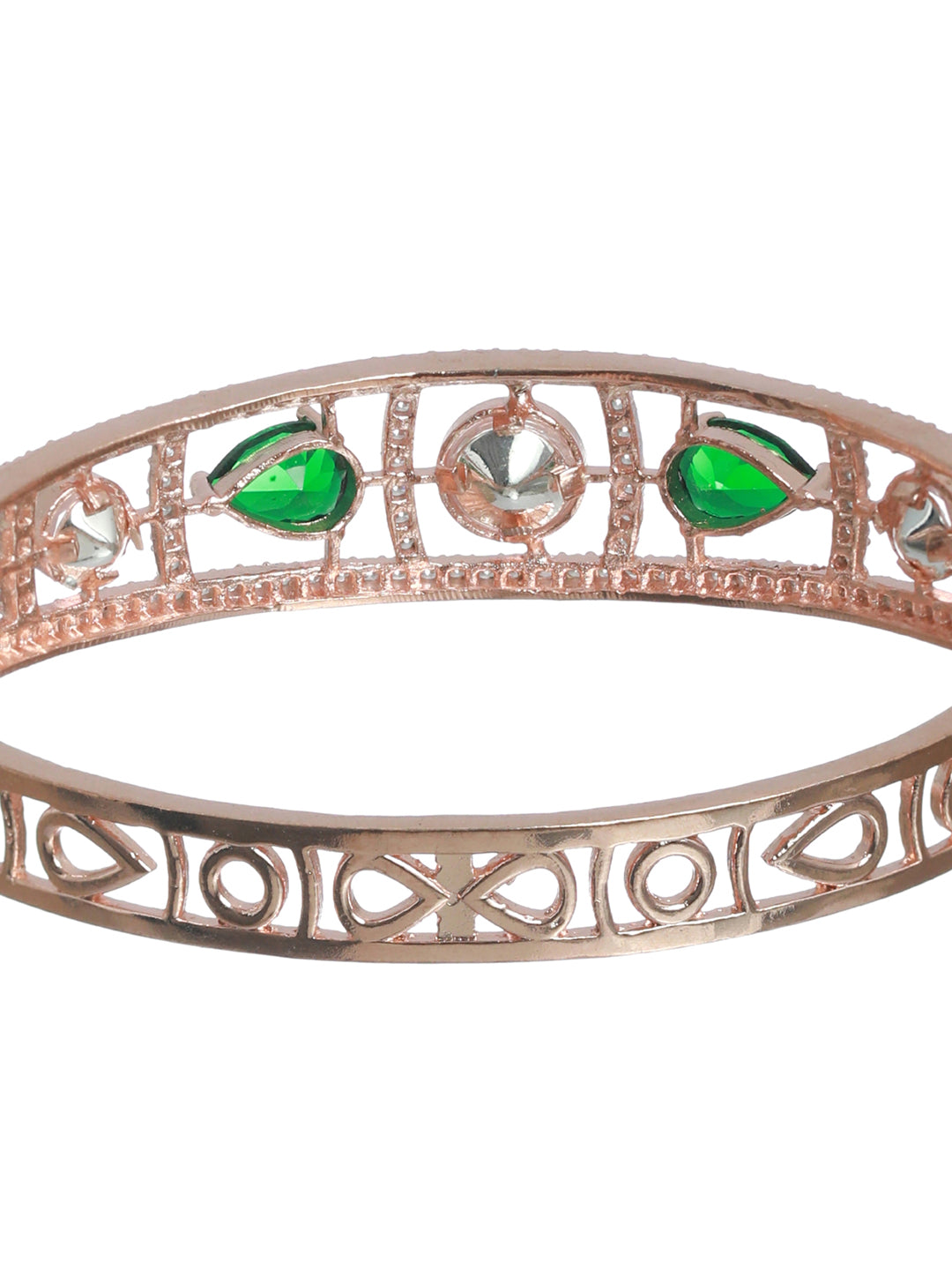 Priyaasi Women Green Teardrop AD Studded Rose Gold-Polished Bracelet - Swadesiicart